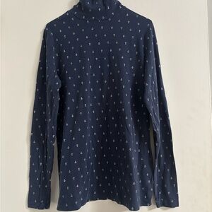 Lands' End Black Turtleneck with Cream Anchor Design